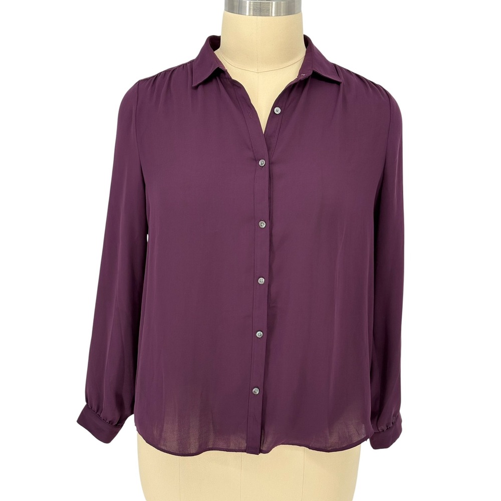Lands End Button Down Blouse Purple Long Sleeve Workwear Top 18